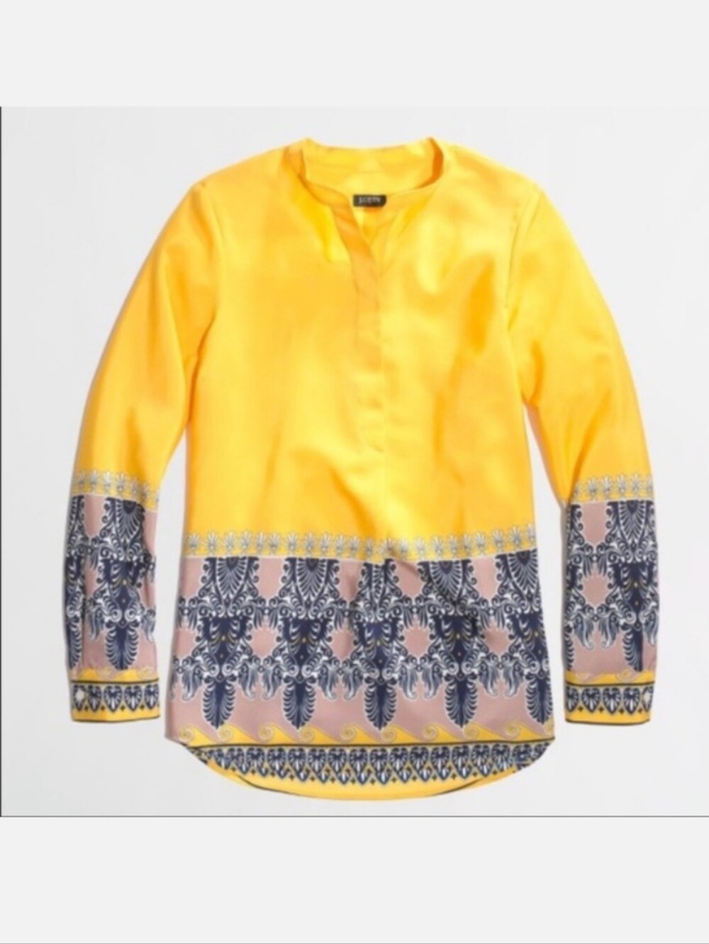 J Crew Yellow Printed Silk-Blend Tunic Top